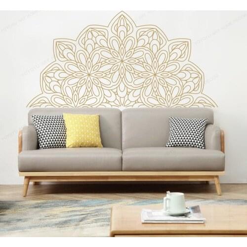 Half Mandala Flower Bedhead Wall Sticker Yoga Indian Buddhism Wall Decal For Kids Room Bedroom Wall Decoration Boho HD305
