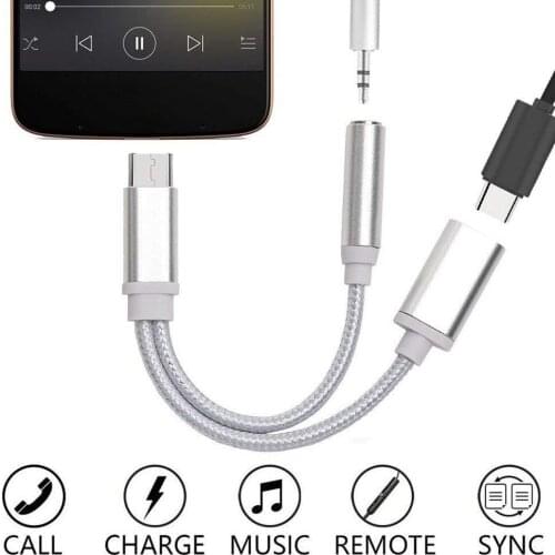 Potable 2 in 1 Type-C to 3.5mm Jack Fashion Headphone Charger Audio Cable Adapter Converter