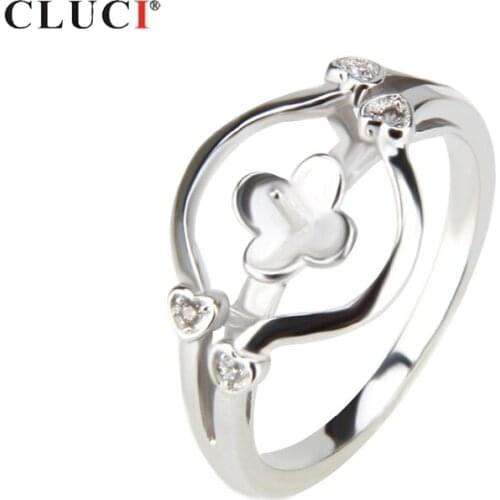 CLUCI Silver 925 Flower Ring Jewelry for Women Pearl Ring Mounting 925 Sterling Silver Zircon Lucky Clover Rings SR1050SB