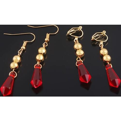 Game Genshin Impact Earring Cosplay Childe Tartaglia Red Crystal Pendant Clip Earrings For Women Men Popular Jewelry Accessories