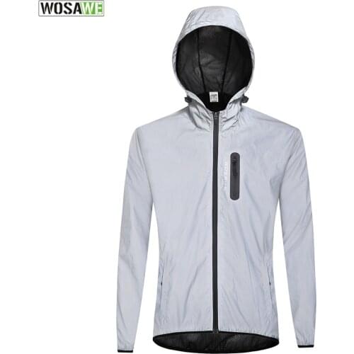 WOSAWE Reflective Jacket with Hoodie and Waterproof Windbreaker for Men Women Cycling Hiking Running Hip Hop Safety Jacket
