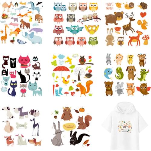 Cartoon Cute Animal Patch Set Iron-on Transfers Kid Clothing DIY T-shirt Applique Owl Tortoise Marine Life Heat Transfer Sticker