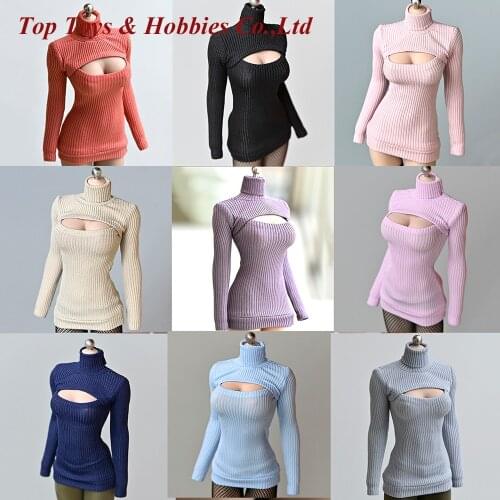 In stock 1/6 Female action figure open chest sweater Long-sleeved knitted high-neck open-chested sweater for 12inches doll