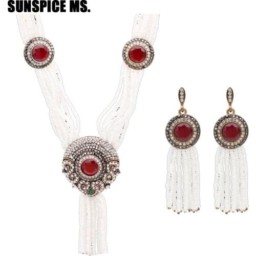 Vintage Turkish African Beads Jewelry Set Nigerian Wedding & Engagement Necklace Earring For Women Handmade Indian Jewelry Gift