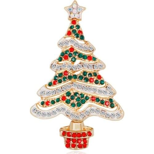 Colorful Vintage Rhinestone Christmas Tree Enamel Painting Oil Brooch Pins Women Girl Handmade Crystal Deer Brooch