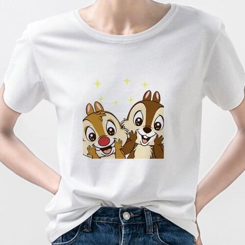Disney Kawaii Fashion Tshirt Chip Dale Print Women Summer Clothing Stylish Happy Young Female College Student Short Sleeve Trend