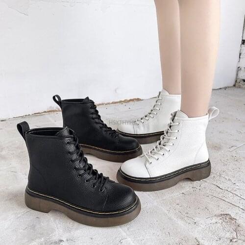 2021 Black White Martin Boots Women Shoes Platform Ankle Boots Designer Brand British Style Round Toe Boots Women Botas Mujer