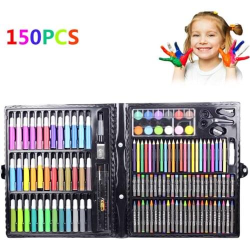 150 Pcs/Set Drawing Tool Kit Kids Art Set Painting Brush Art Marker Water Color Pen Crayon Kids Gift Art Supplies Stationery