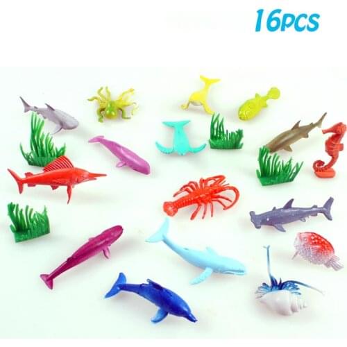 16pcs infants early 2 inch simulation of ocean fishes in the world animal model toy set