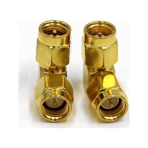 2PCS RP-SMA Male (female pin) Jack to RP-SMA Female (male pin) Right Angle In Series RF Adapter Connector