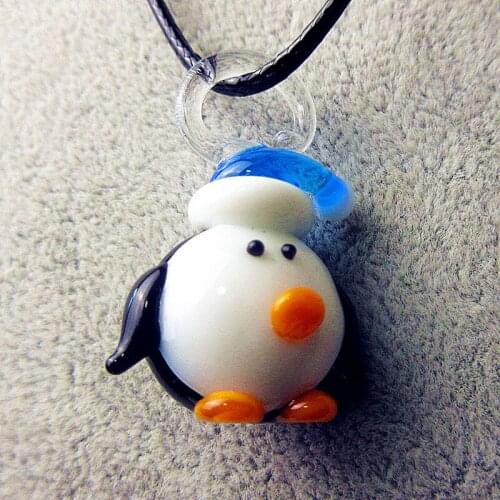 6pcs Custom wholesale Handmade lampwork Murano Glass Christmas Penguin Figurines pendant miniature cute DIY Necklace accessories