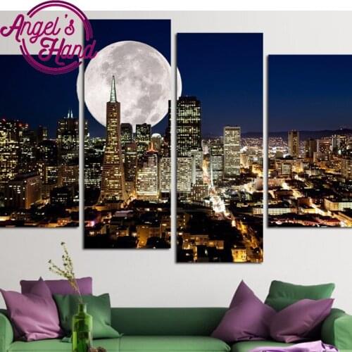 4 pcs/set,5D night view Diamond Painting car pattern Full square&round Drill Pasted Cross-Stitch Home Decorative Mosaic Pictures