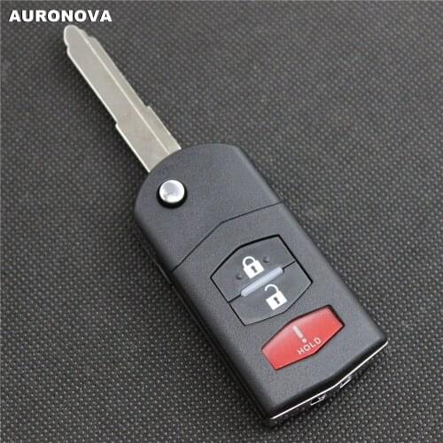 AURONOVA New Replace Folding Key Shell for MAZDA 3 5 6 Miata MX-5 CX-7 CX-9 RX-8 CX-9 2+1 Panic Buttons Remote Car Key Case DIY