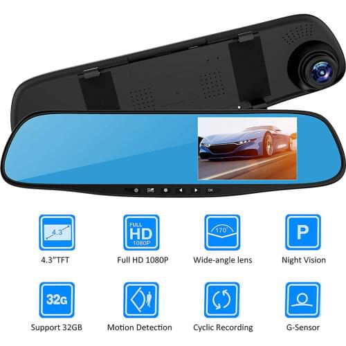 Car DVR Camera 4.3 Inch Full HD 1080P Automobile Data Recorder Rearview Mirror Dash Digital Video Recorder Dual Lens Camcorder