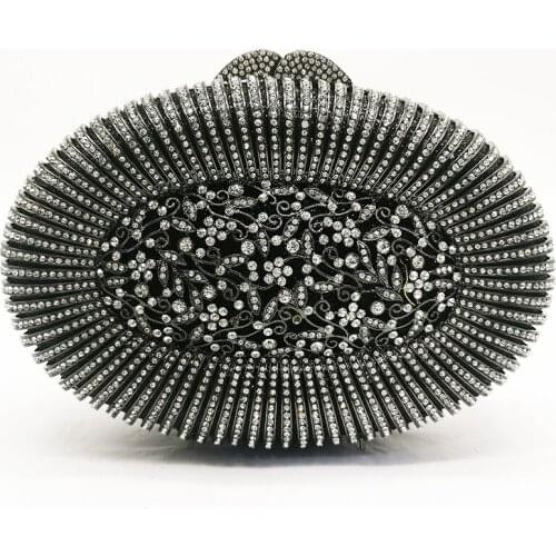 White Diamond Hollow Out Black Purse For Lady Crystal Evening Clutch Bag 100% Handmade Rhinestone Women Party Mini Minaudiere