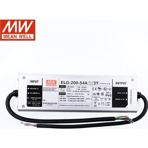 ELG-200-54A-3Y Meanwell Switching Power Supply 110V/220V AC to 54V DC 3.72A 201W water proof IP65 PFC led driver