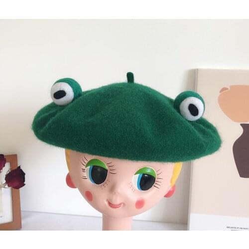 DIY beret hat female autumn wool felt painter hat animal frog retro art handmade hat warm winter thick