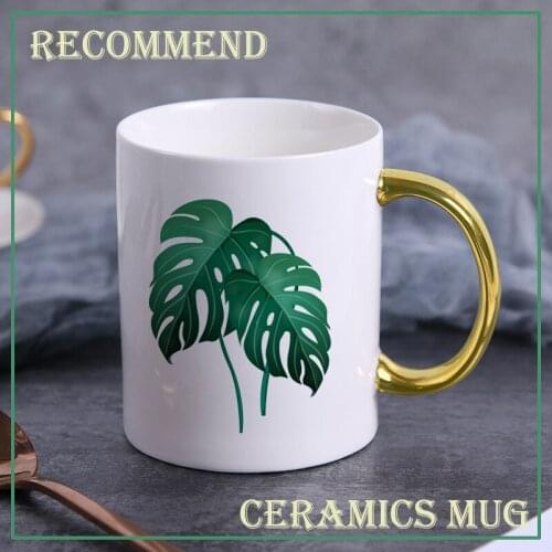 Ceramic Cartoon cup creative mug Tropical leaves pattern coffee mug home drinking cup milk juice breakfast cup KTZW-026