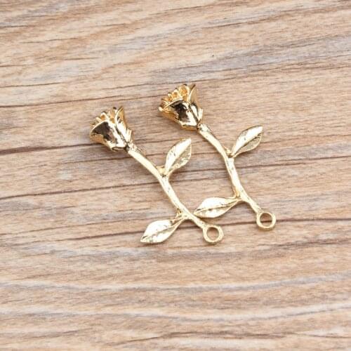 MRHUANG 5pcs/pack Metal Rose Flower Gold-colour Charms Pendant DIY Bracelets Necklace Jewelry Accessories