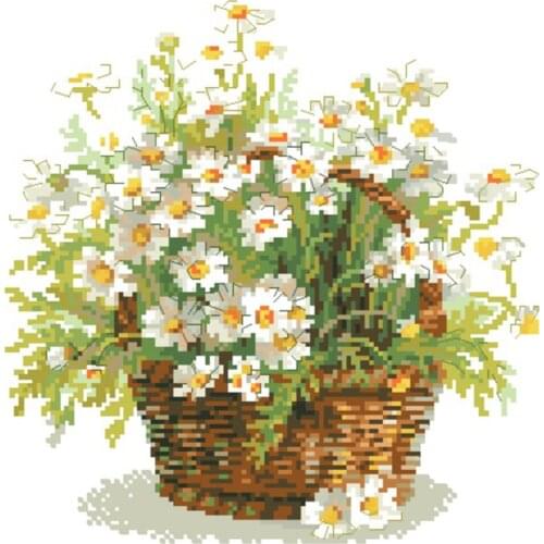 Beautiful floral cross stitch kit printed fabric kit 11CT 14CT 18CT Daisy chamomile white chrysanthemum lily of the valley