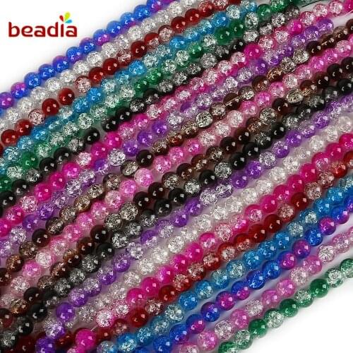 Natural Round White Snow Cracked Crystal Glass Stone Beads 15" Strand 4 6 8 10 MM Pick Size Bead For Jewelry Making Crafts