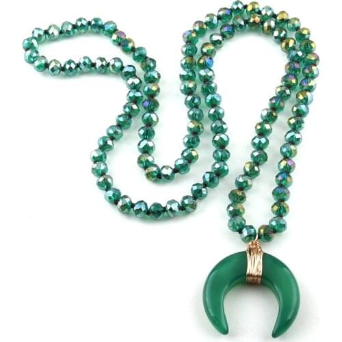 MOODPC Fashion Bohemian Tribal Jewelry Glass Crystal Long Knotted Stone Moon Pendant Necklaces