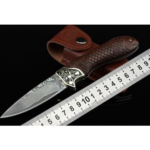 Folding knife high hardness Damascus steel outdoor rescue wilderness survival EDC portable knife window breaker utility tool