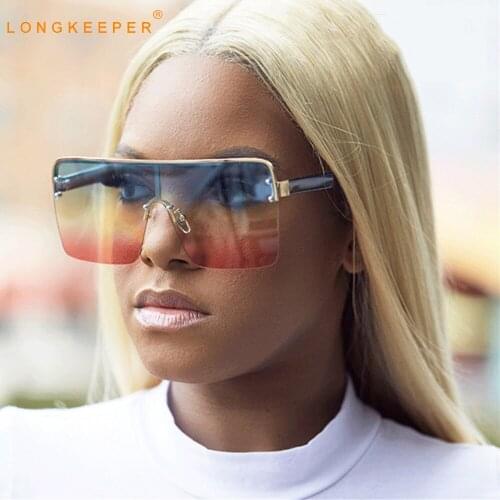 LongKeeper Oversized Square Sunglasses Women Men Retro Big Frame Flat Top Sun Glasses Ladies Fashion Gradient Eyewear Oculos