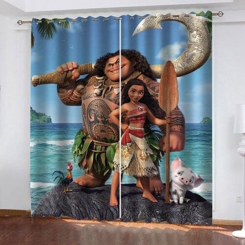 Disney Moana Blackout Curtains For Bedroom Living Room Children Girls Boys Bay Window Decoration Bedroom Customizable Pictures