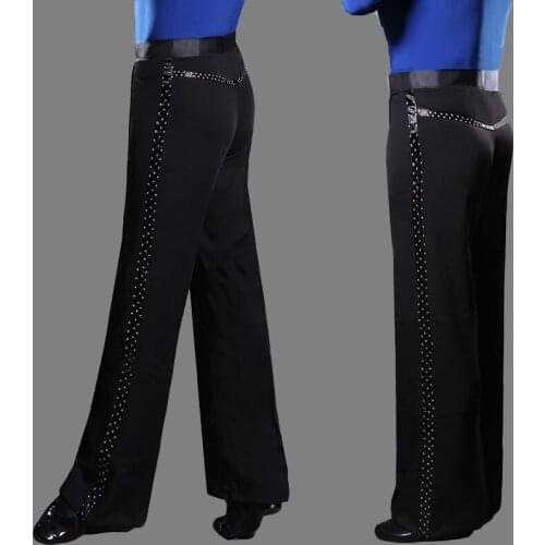 High Quality Latin Dance Pants Adult Men Black Rhinestone Pant Tango Wear Professional Competition Male Modern Dance Pant VDB707