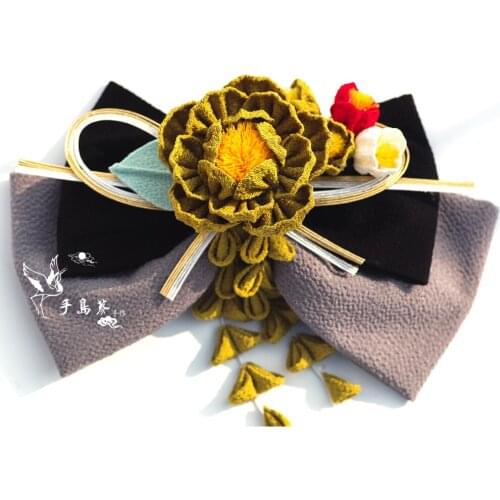 Handmade Japanese kimono silk Bridal Lolita Black Camellia large bow hairpin hairclip Horquilla nupcial japonesa