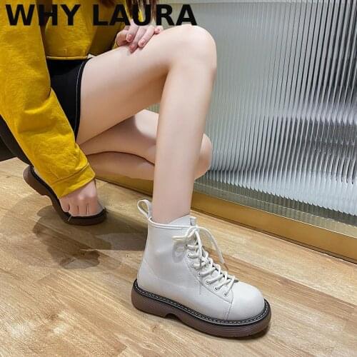 Womens boots Spring autumn fashion high quality leather thick heel Martin shoes waterproof front lace-up womens boots