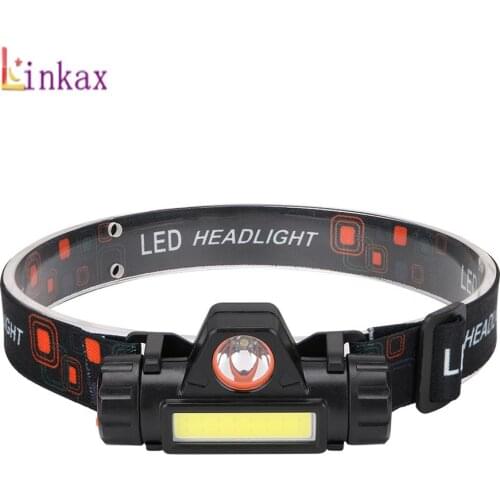 1*XPE +1*COB LED Headlight Flashlight 2 Modes USB Rechargeable Torch Camping Hiking Night Fishing Light with Magnetic Headlamp