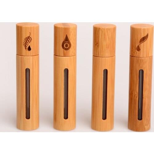 10ml Bamboo Roll On Bottle With Steel Roller Glass Cosmetic Container Portable Eye Essential Oil Massage Roller Ball Tube