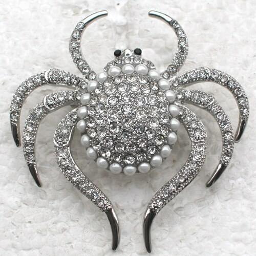 12pcs/lot Wholesale Fashion Brooch Rhinestone Spider Halloween Gift Pin brooches in 6 colors C101291