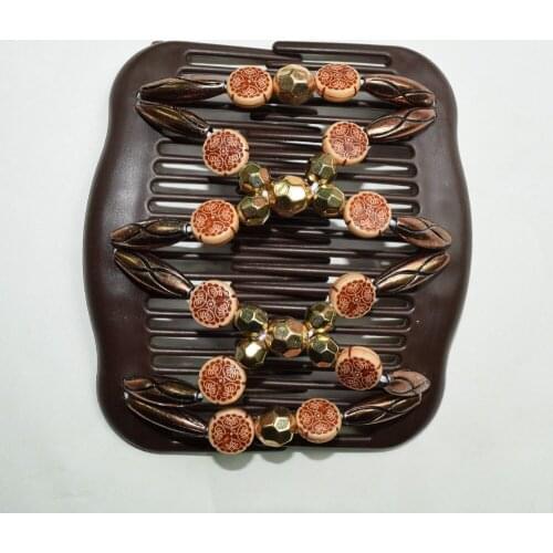 12 pcs / lot Golden happiness mooncake Lady beautiful Beaded Magic Strecthy Hair Combs Double Clips Combs Hair Accessories Hairp