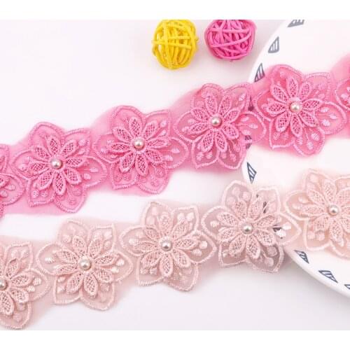 2yards New Petal 3D Stereoscopic Lmitation Pearl Flower Embroidery Lace Clothing Wedding DIY Handmade Sewing Lace Accessories