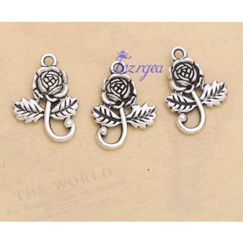 20pcs/lot--21x15mm, Antique silver plated Rose Flower charm,DIY supplies,Jewelry accessories