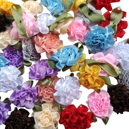 40pcs/pack 25mm Ribbon Flowers Bows Carnation Appliques Sewing Craft (Multi)