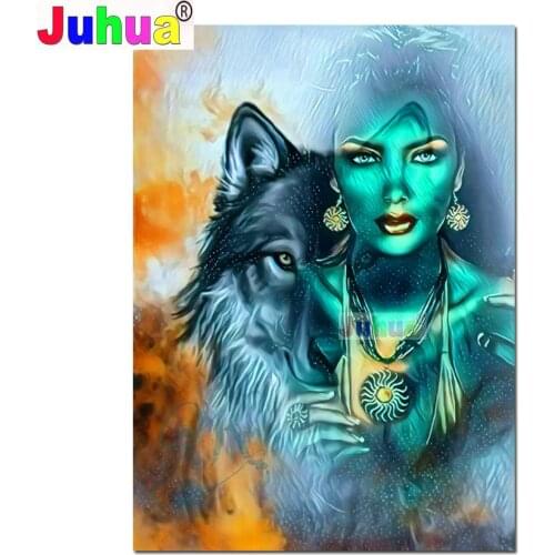 Abstract Wolf Women Full Square Round 5D Diamond Painting animal Girl Diamond Embroidery Mosaic full Diamond stitch Art G122