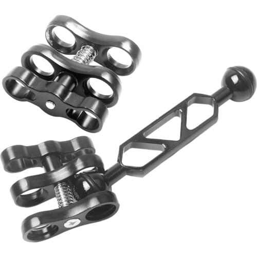 Aluminum Diving Light Torch 6" Dual Ball Joint Arm & 2pcs Clamp Mount for Underwater Photography Camera Scuba Dive Accessories