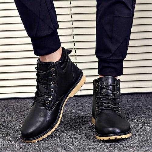 Martin Boots Men Casual Black Leather Ankle Boots Outdoor Waterproof Tooling Shoes Big Size Winter Warm Fashion Footwear on Sale