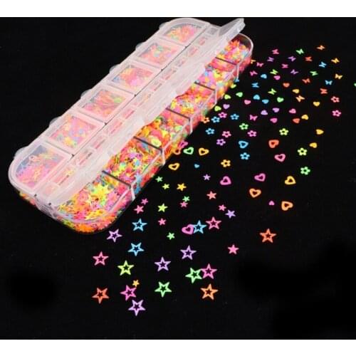 12 Grids Nail Art Fluorescent Sequins Holographic Glitter Flakes Resin Filling F3MF