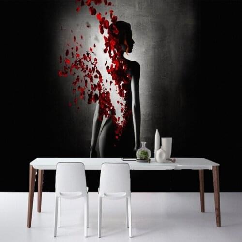 Custom mural custom Modern black white creative woman petal fresco living room TV background wall bedroom hotel wallpaper