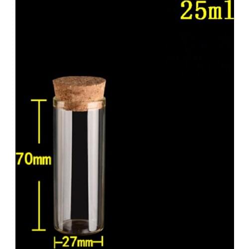 Hot sale 27 * 70mm chubby little glass bottle 25ml cork bottle wholesale Wishing 200pcs/lot