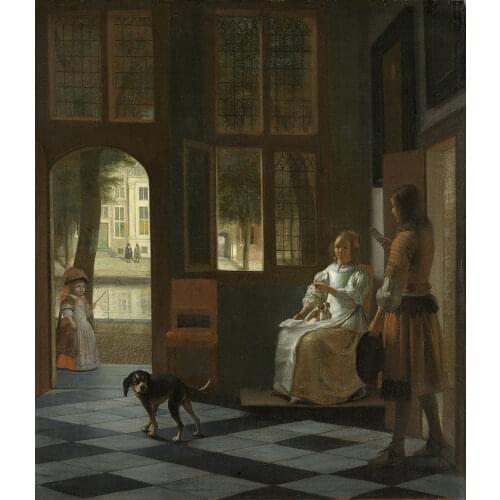 Classic Figure Canvas Wall Painting for Home Decor Man Handing a Letter to a Woman Oil Reproduction Painting Hand-made