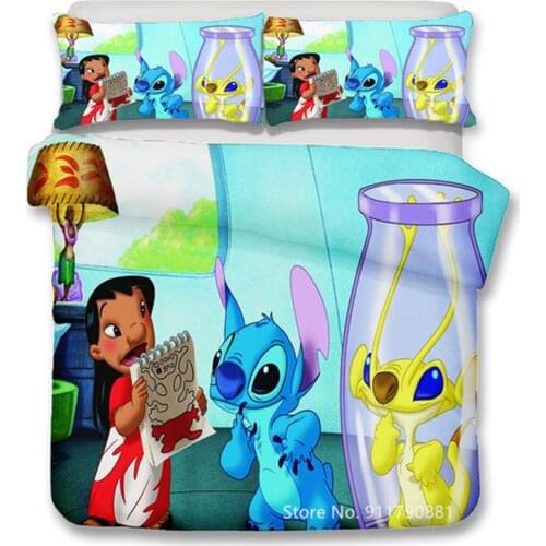 Disney Hot Cartoon Lilo & Stitch Bedding Set Animated Down Duvet Cover Pillowcase Bedroom Decoration Gift for Boys and Girls
