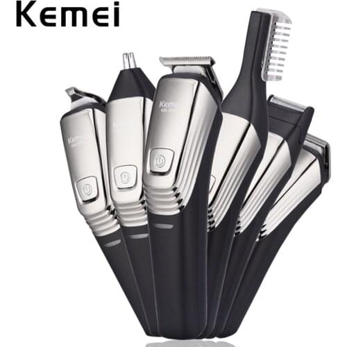 Kemei 6 in 1 Hair Clipper Rechargeable Shaving Machine Beard Shaver Nose Trimmer Razor Washable DIY Haircut Mens Grooming Kit