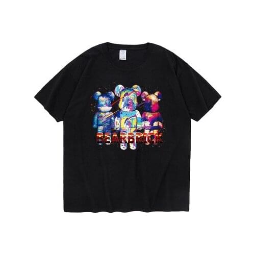 2021 Summer Mens Trend New Color Bear Cartoon Printing Casual Loose T-shirt Plus Size Halh Sleeve