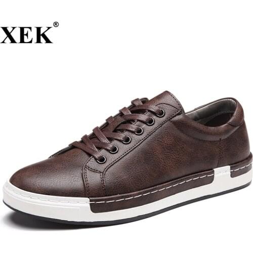 XEK 2018 New Running Sneakers For Men Leather Flats Lace Up Shoes Simple Stylish Male Large Big Sizes Oxford Shoes For Men JH84